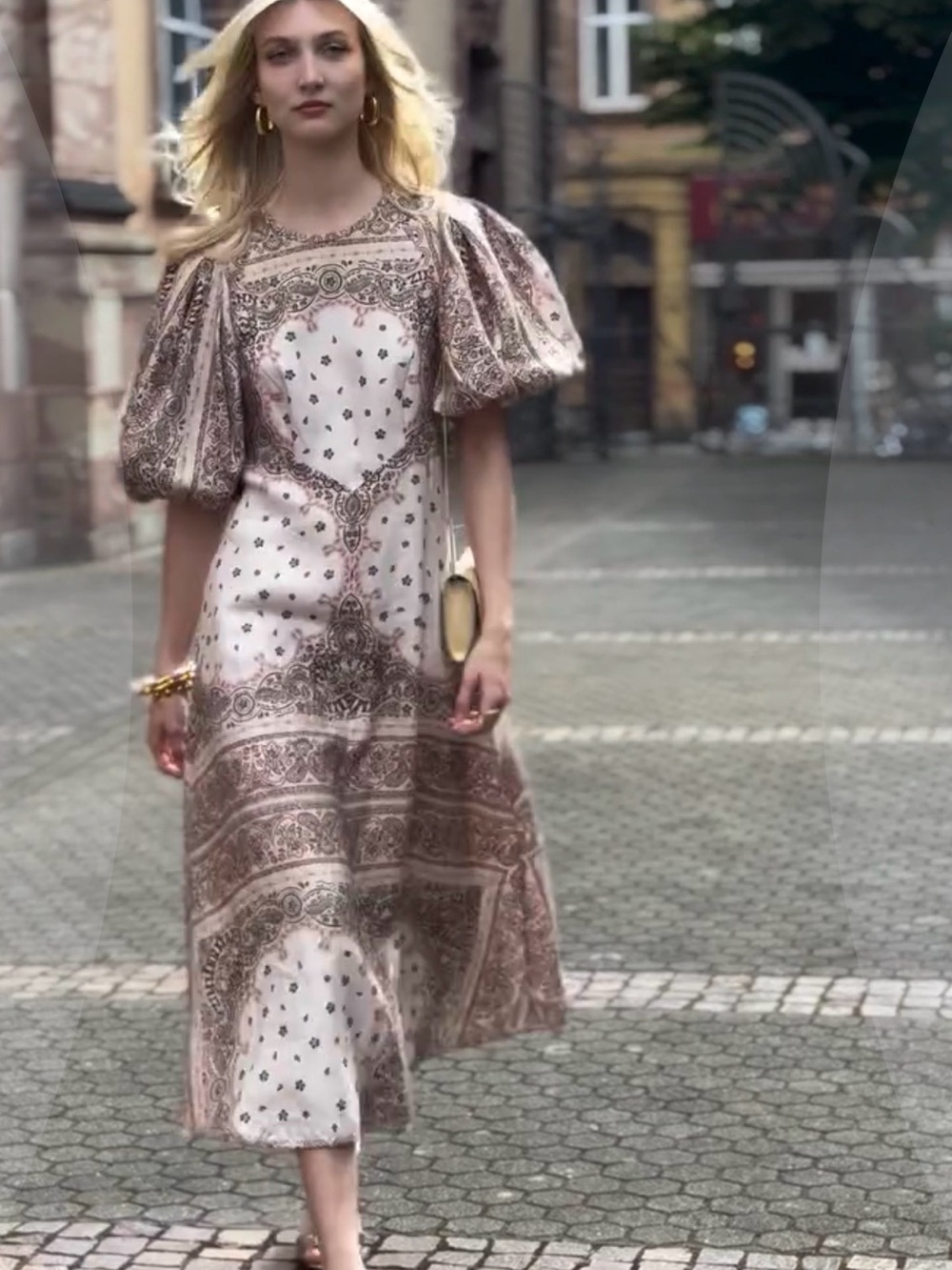Zimmermann Blush Paisley Puff-Sleeve Midi Dress